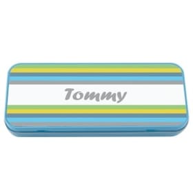 Named Pencil Tin - Blue Stripes image 1