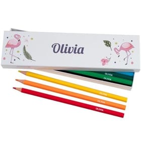 Box of 12 Named Colouring Pencils - Flamingos image 1