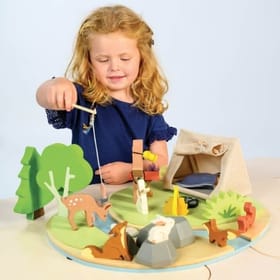 Child Playing with Wildlife Camping Play Set