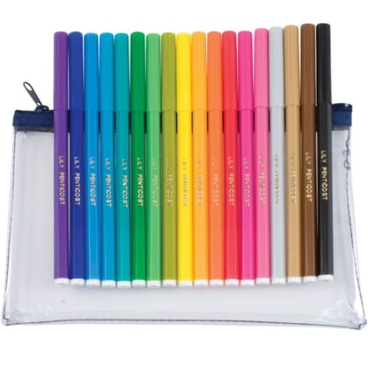 18 Named Felt Tip Pens & Clear Case