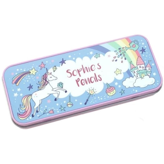 Personalised Pencil Tin - Rainbow Unicorn