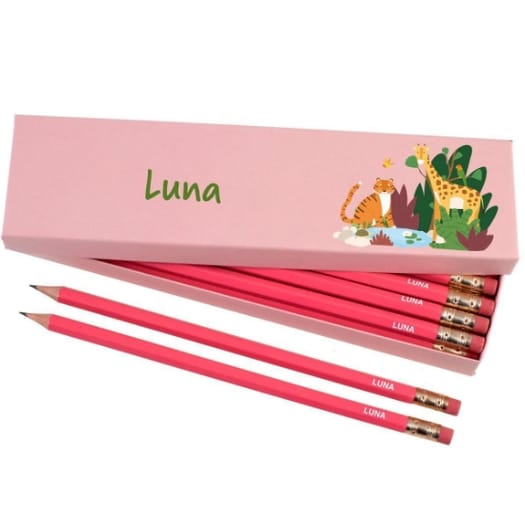 Box of 12 Named HB Pencils - Jungle
