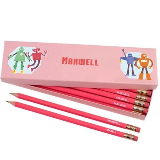 Box of 12 Named HB Pencils - Robots