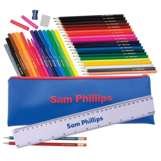 Embroidered Jumbo Pencil Case - Blue